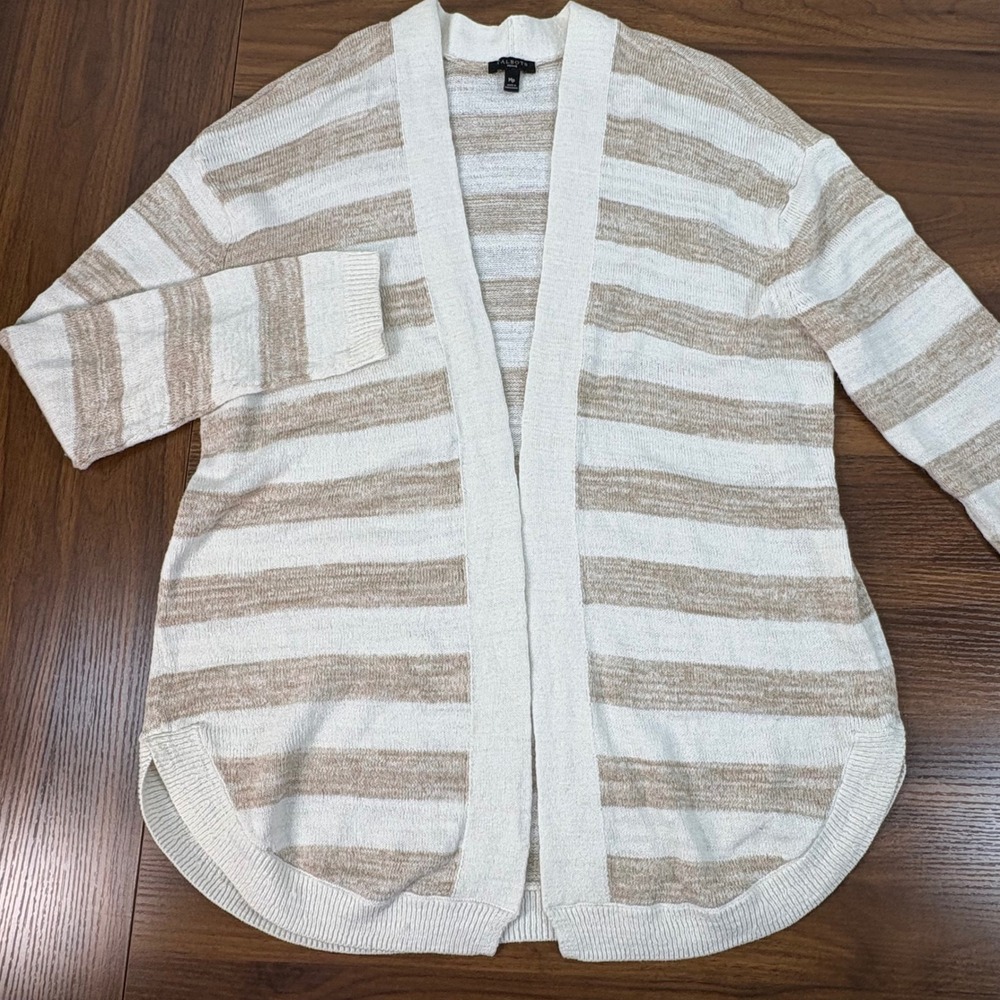 Talbots Cream and Tan Striped Open Cardigan